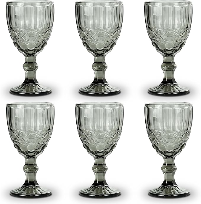 Grey Blackish Stem Glasses – Set of 6 Elegant Painted Glass Goblets by Home Studio