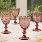 Vintage Embossed Wine Glasses Set of 6 – Crystal Clear Stemmed Goblets for Bar, Party, Wedding & Everyday Use Home Studio