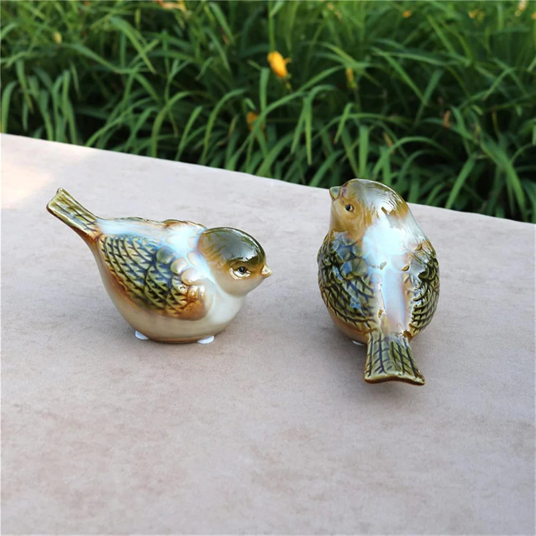 Home Studio | Charming Glazed Bird Figurines – Set of 2 | Realistic Handcrafted Ceramic Decor