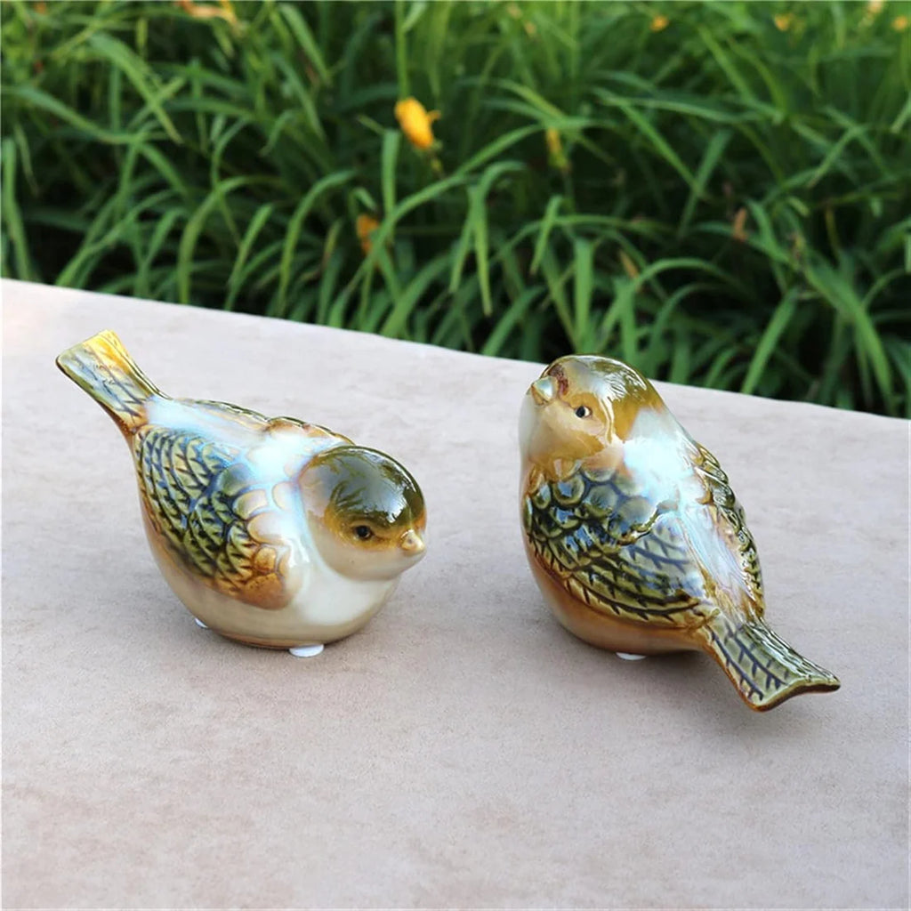 Home Studio | Charming Glazed Bird Figurines – Set of 2 | Realistic Handcrafted Ceramic Decor