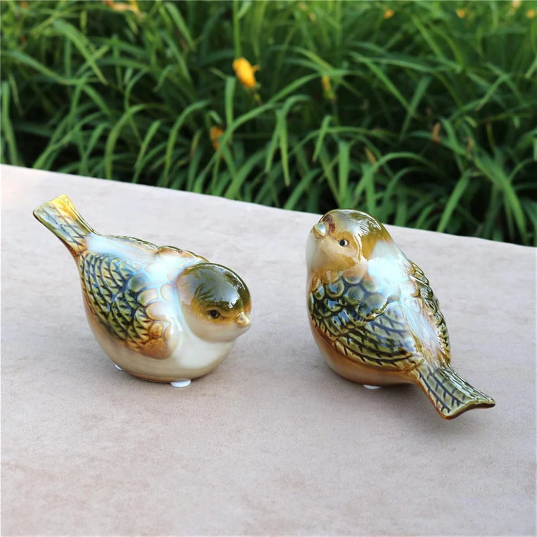 Home Studio | Charming Glazed Bird Figurines – Set of 2 | Realistic Handcrafted Ceramic Decor