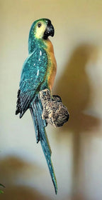 Home Studio | Indigo The Parrot Figurine | Vibrant Decorative Bird with Perch