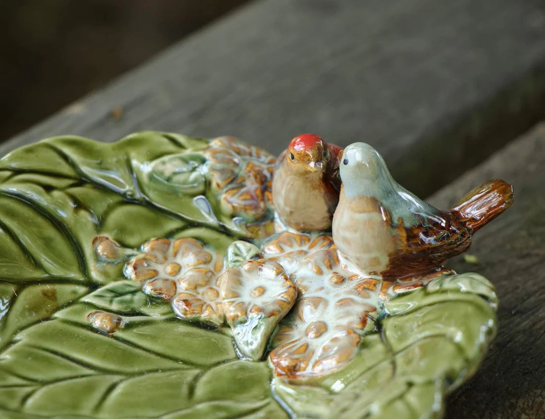 Home Studio | Leafy Ceramic Bird Bowl – Handcrafted Decorative Dish with Floral Detailing (18.5 cm)