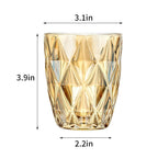 Golden Diamond Drinking Glasses – Set of 6 Vintage Embossed Tumblers for Water, Cocktails, and Beverages Home Studio