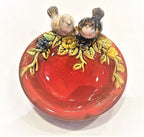 Home Studio | Lovebirds on Bloom – Handcrafted Ceramic Decorative Dish (Red, 13 cm)