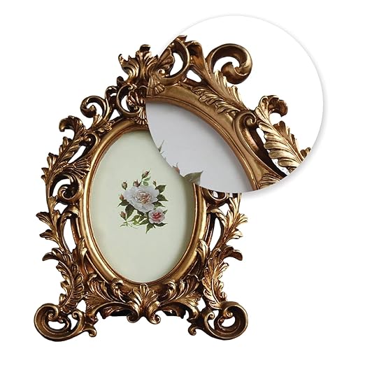 Elegant Leaf Vector Design Resin Vintage Table Photo Frame 4x6 Inch Photo, Designer Frames Perfect for Home Decor, Unique Gift Idea, Durable, Birthday, Wedding, Return Gift - Royal Gold