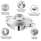 Wonder Wok Triply Stainless Steel Kadai with Stainless Steel Lid 5.7 litres Capacity (30 cm Diameter) Silver (Induction and Gas Stove Friendly)