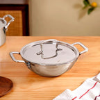 Wonder Wok Triply Stainless Steel Kadai with Stainless Steel Lid 5.7 litres Capacity (30 cm Diameter) Silver (Induction and Gas Stove Friendly)
