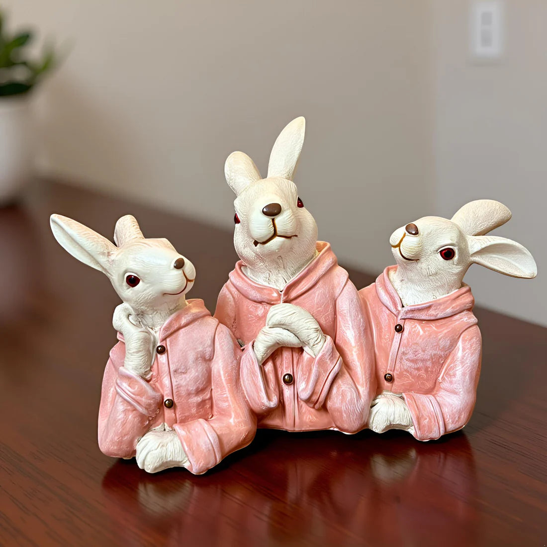 Home Studio | The Blush Bunnies: Rabbit Family Figurine Set – Decorative Item
