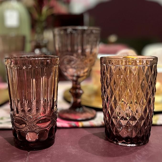 Vintage Pink Textured Water Glasses – Set of 4 Eco-Friendly Drinkware for Everyday & Special Occasions by Home Studio