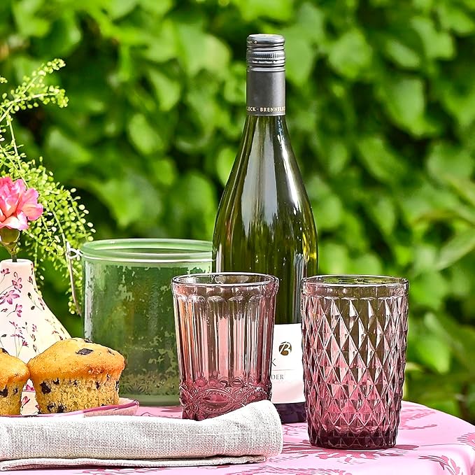 Vintage Pink Textured Water Glasses – Set of 4 Eco-Friendly Drinkware for Everyday & Special Occasions by Home Studio