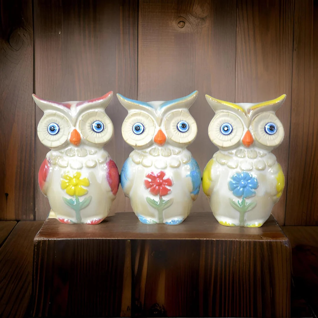 Home Studio The Wise Owls – Set of 3 Quirky & Cute Ceramic Figurines | Playful & Decorative Home Accent