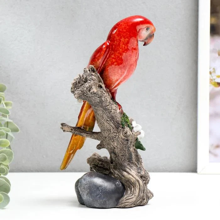 Home Studio | Elegant Parrot Figurine on Branch – Medium Tabletop Accent | Tropical Decorative Sculpture