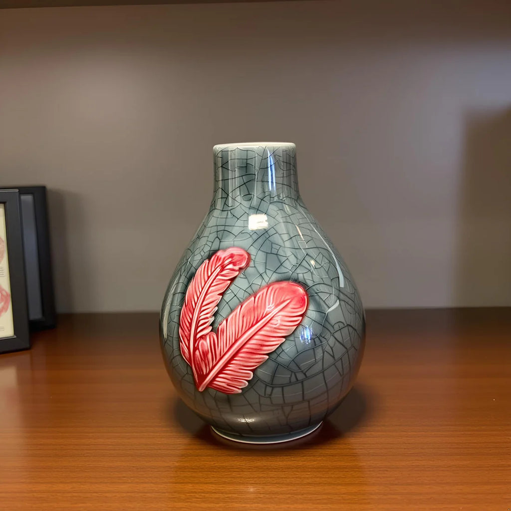 Home Studio | The Crimson Quill: Elegant Ceramic Feather Decorative Item
