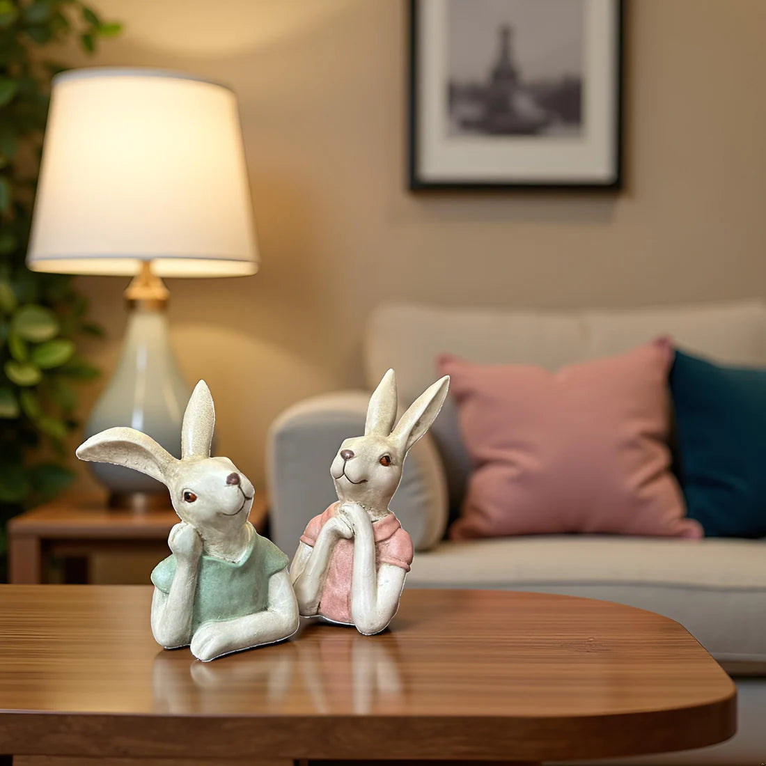 Home Studio | The Blush Bunnies: Rabbit Family Figurine Set – Decorative Item