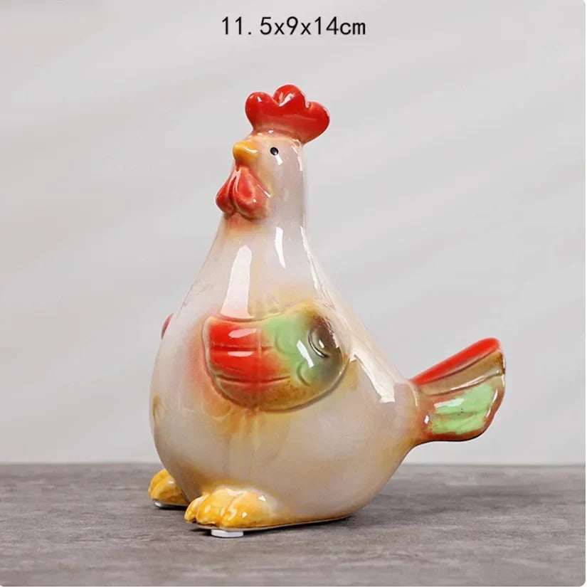 Home Studio | Ceramic Rooster Family Statues – Set of 3 Colorful Figurines | Whimsical Easter & Farmhouse Decor