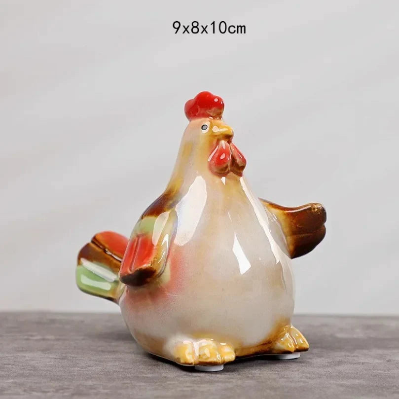 Home Studio | Ceramic Rooster Family Statues – Set of 3 Colorful Figurines | Whimsical Easter & Farmhouse Decor