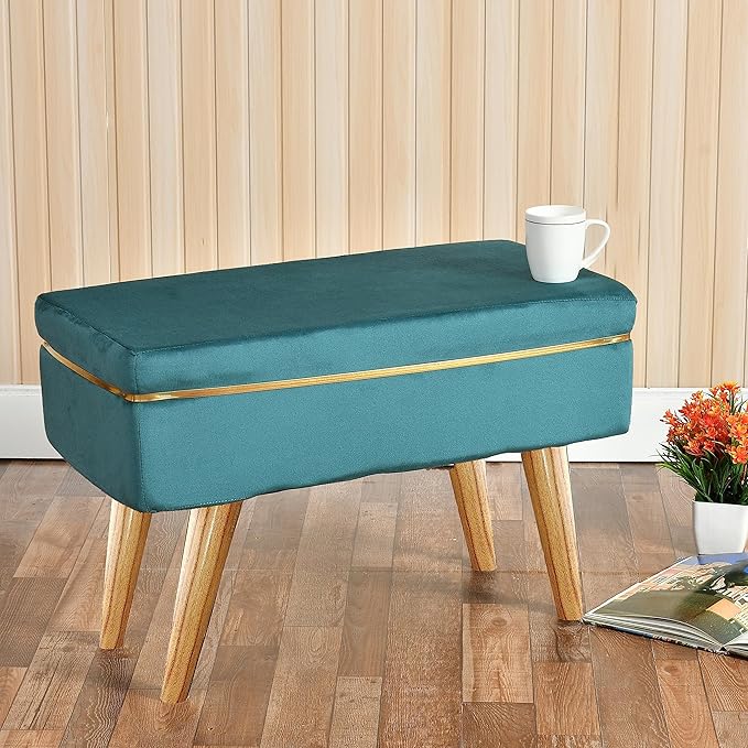 Home Studio Round Pouffe Puffy Ottoman Stool | Upholstered Foot Rest for Living Room, Office & Home Decor (Aqua)