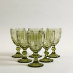 Ella Green Stem Glasses – Set of 6 Elegant Painted Glass Goblets by Home Studio