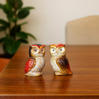 Home Studio | Vintage Ceramic Owl Figurines – Set of 2 in Burnt Orange & Gol