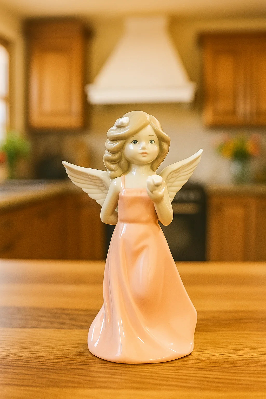 Home Studio | Porcelain Angel Figurine – Elegant Pink with Wings (Large, 20 cm)