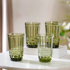 Green Textured Water Glasses – Set of 4 Eco-Friendly Drinkware for Everyday & Special Occasions by Home Studio