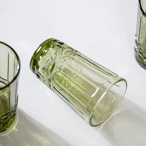Green Textured Water Glasses – Set of 4 Eco-Friendly Drinkware for Everyday & Special Occasions by Home Studio