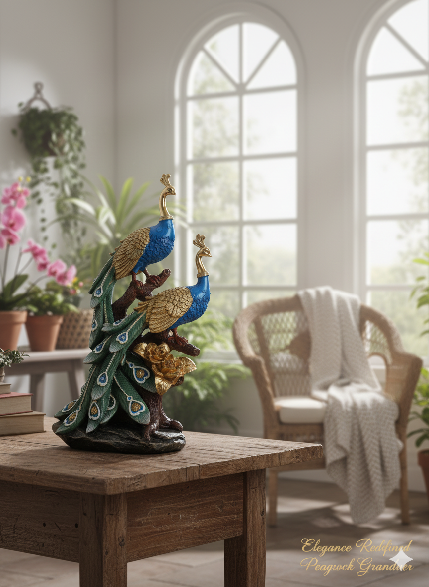 Harmony Duo: Paired Peacock Resin Figurine Luxury Peacock Statue – Premium Decorative Statue for Home & Office
