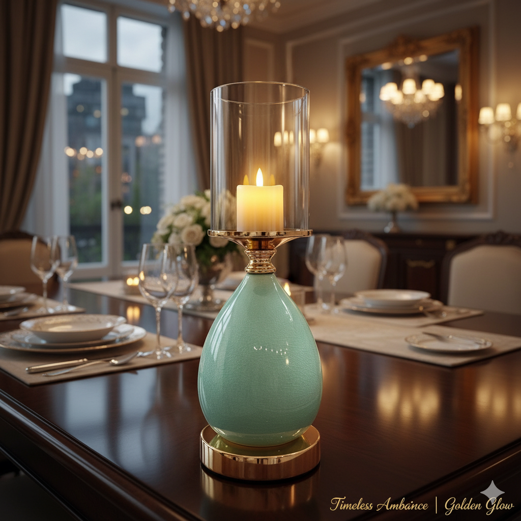 Amber Green Glass Candel Holder Decorative Elegant Classic Candle Holder By Home Studio