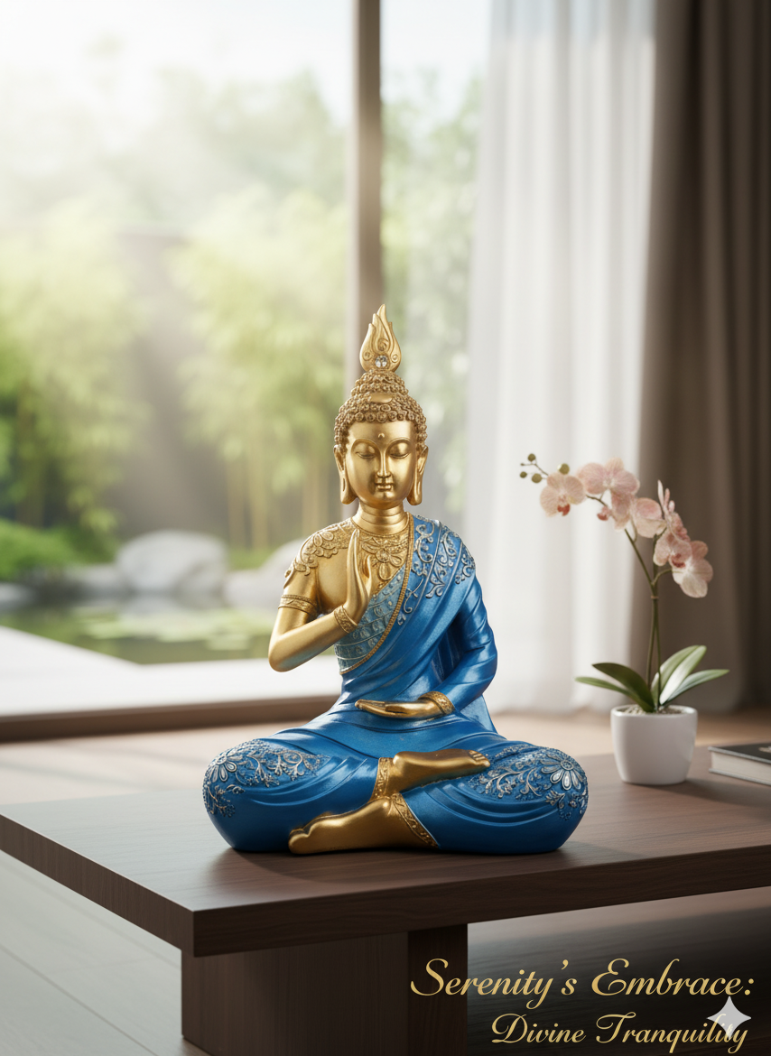 Serenity's Embrace: Golden Buddha Decorative Statue in Divine Tranquility by Home Studio