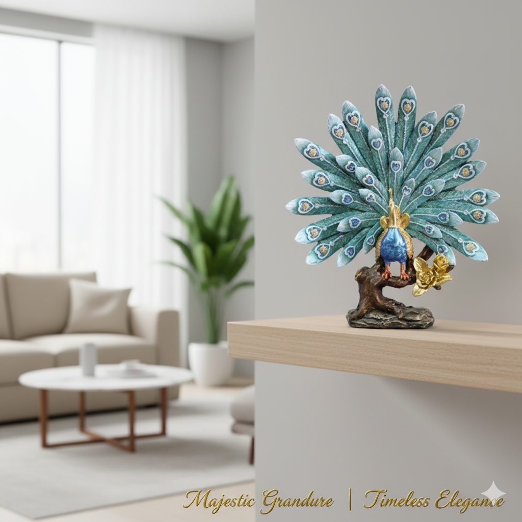 Luxury Peacock Statue with Fanned Tail – Premium Decorative Statue for Home & Office
