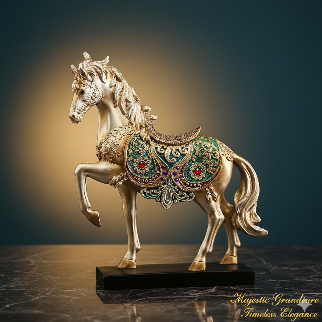 Golden Gallop Resin Horse Decorative Statue Figurine by Home Studio Size 25*7*31 CM