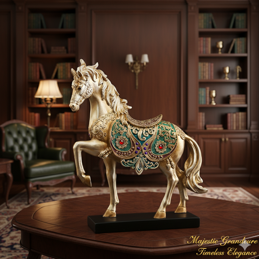 Golden Gallop Resin Horse Decorative Statue Figurine by Home Studio Size 25*7*31 CM