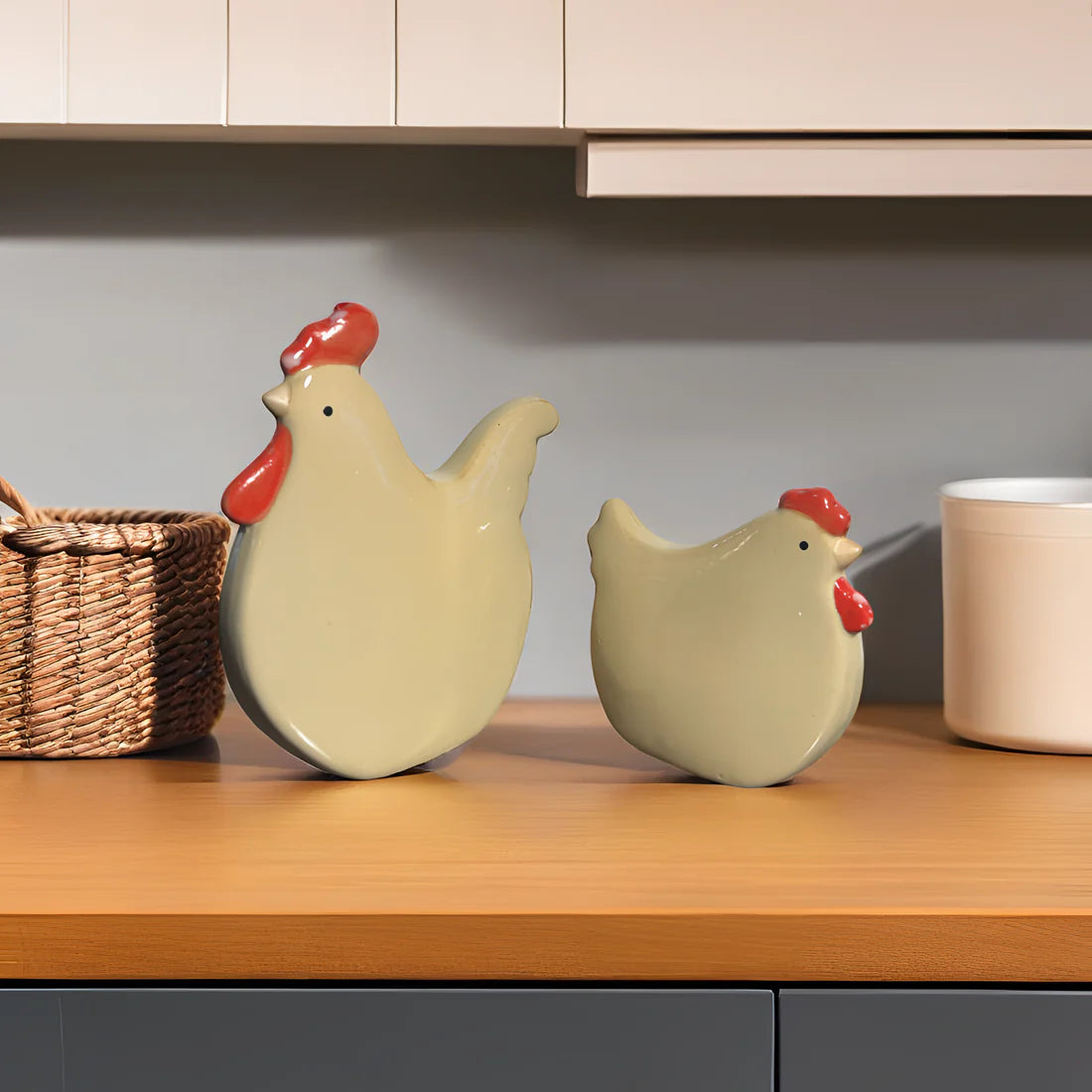 Home Studio | Adorable Ceramic Chicken Duo – Set of 2 Figurines | Fun & Quirky Farmhouse Decor