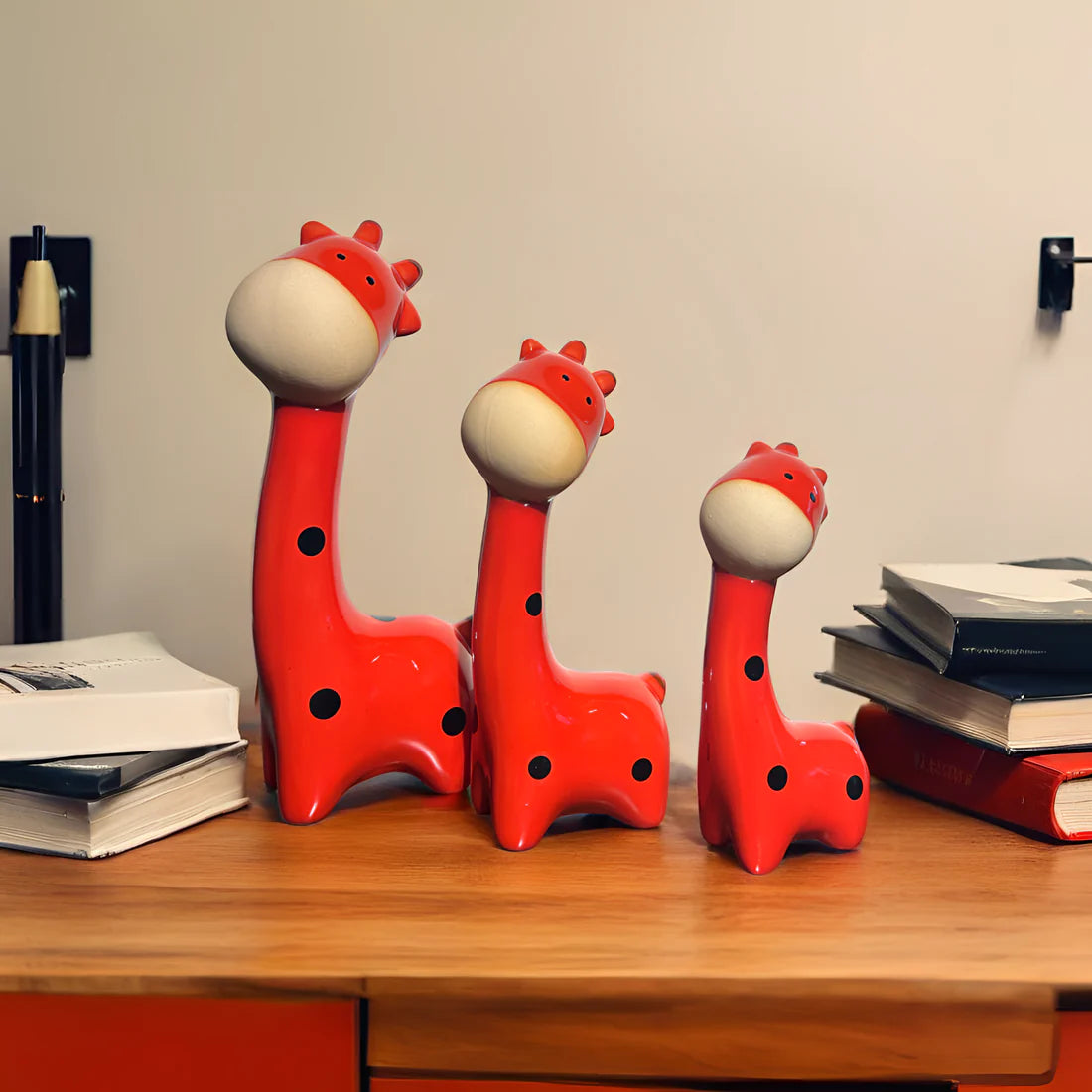 Home Studio | Whimsical Giraffe Trio – Set of 3 Ceramic Figurines | Quirky Animal-Inspired Decor