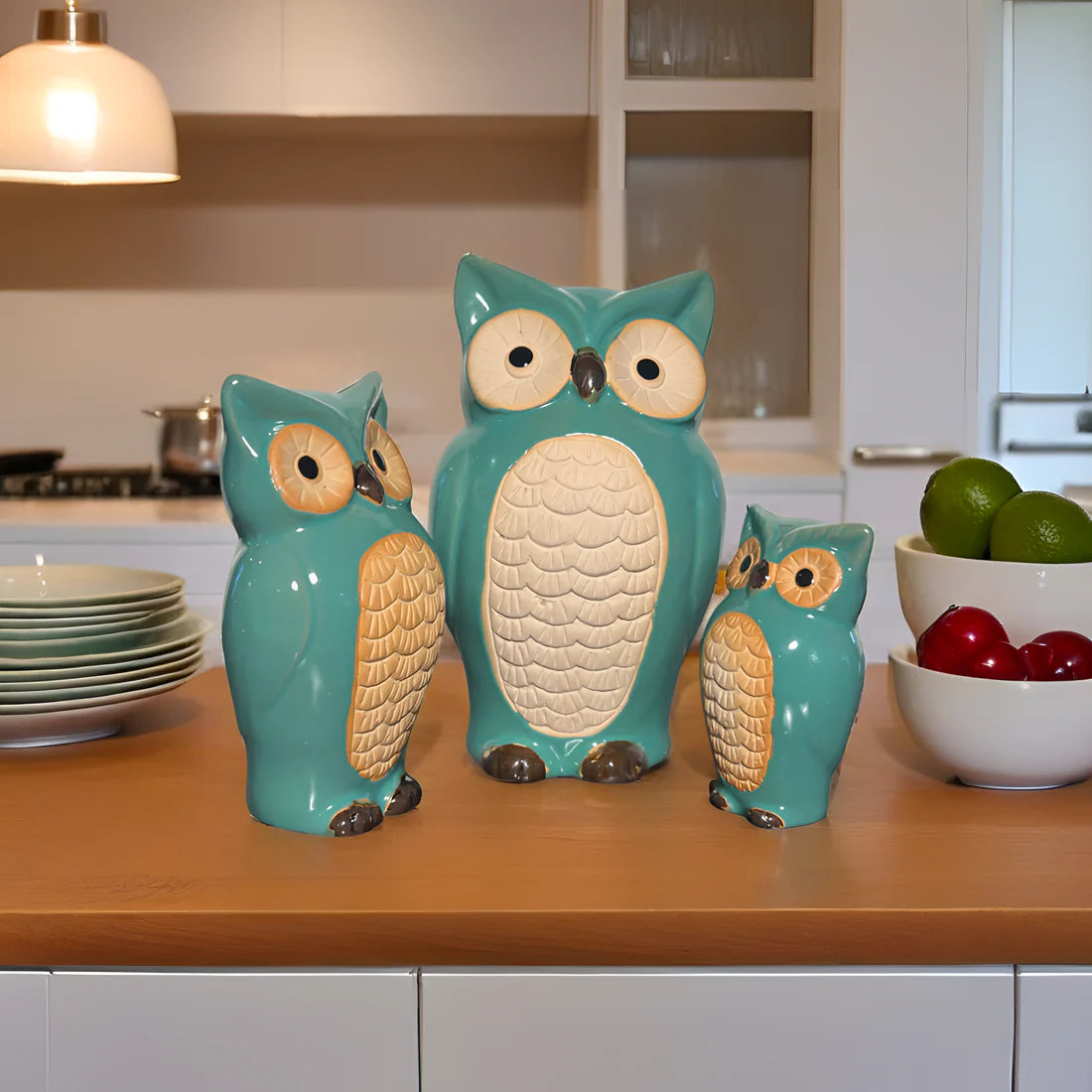 Home Studio Charming Ceramic Owl Family Set – Set of 3 | Playful & Whimsical Home Decor