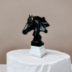 Home Studio | Geometric Black Horse Head Sculpture with White Base | Modern Polyresin Decor