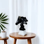 Home Studio | Geometric Black Horse Head Sculpture with White Base | Modern Polyresin Decor