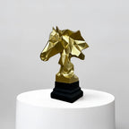 Home Studio | Geometric Golden Horse Head Sculpture with Black Base | Modern Polyresin Decor (28 cm)