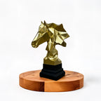 Home Studio | Geometric Golden Horse Head Sculpture with Black Base | Modern Polyresin Decor (28 cm)