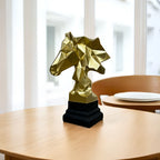 Home Studio | Geometric Golden Horse Head Sculpture with Black Base | Modern Polyresin Decor (28 cm)
