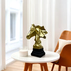 Home Studio | Geometric Golden Horse Head Sculpture with Black Base | Modern Polyresin Decor (28 cm)