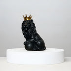 Home Studio | Black Lion King Sculpture with Golden Crown | Regal Polyresin Decor (23 cm)