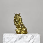 Home Studio | Golden Lion King Sculpture with Crown | Regal Polyresin Decor (23 cm)
