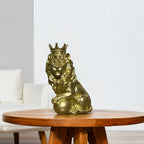 Home Studio | Golden Lion King Sculpture with Crown | Regal Polyresin Decor (23 cm)