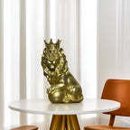 Home Studio | Golden Lion King Sculpture with Crown | Regal Polyresin Decor (23 cm)