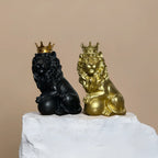 Home Studio | Black Lion King Sculpture with Golden Crown | Regal Polyresin Decor (23 cm)