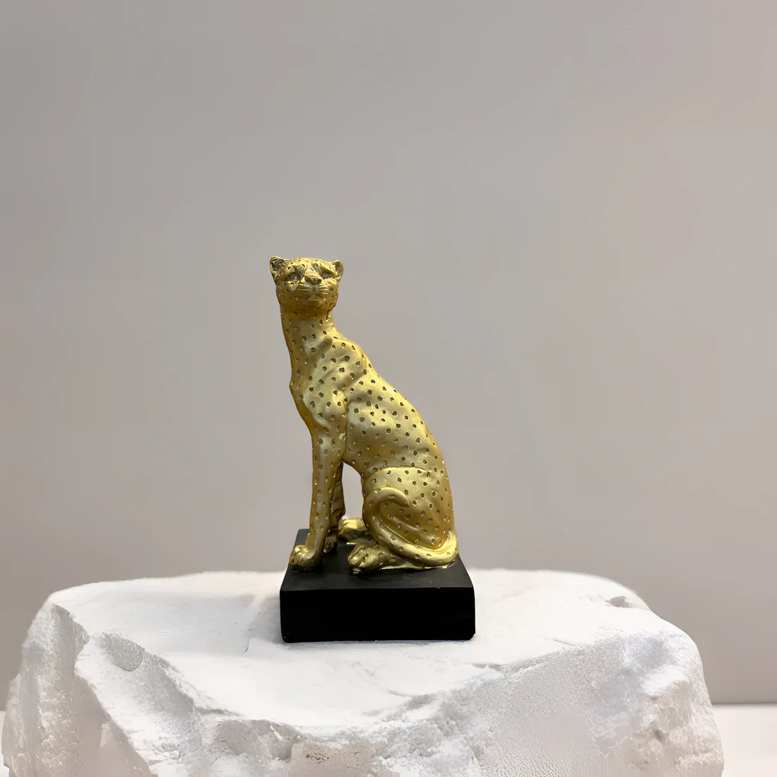 Home Studio | Golden Panther Sculpture with Black Base | Modern Luxe Decor (18 cm)