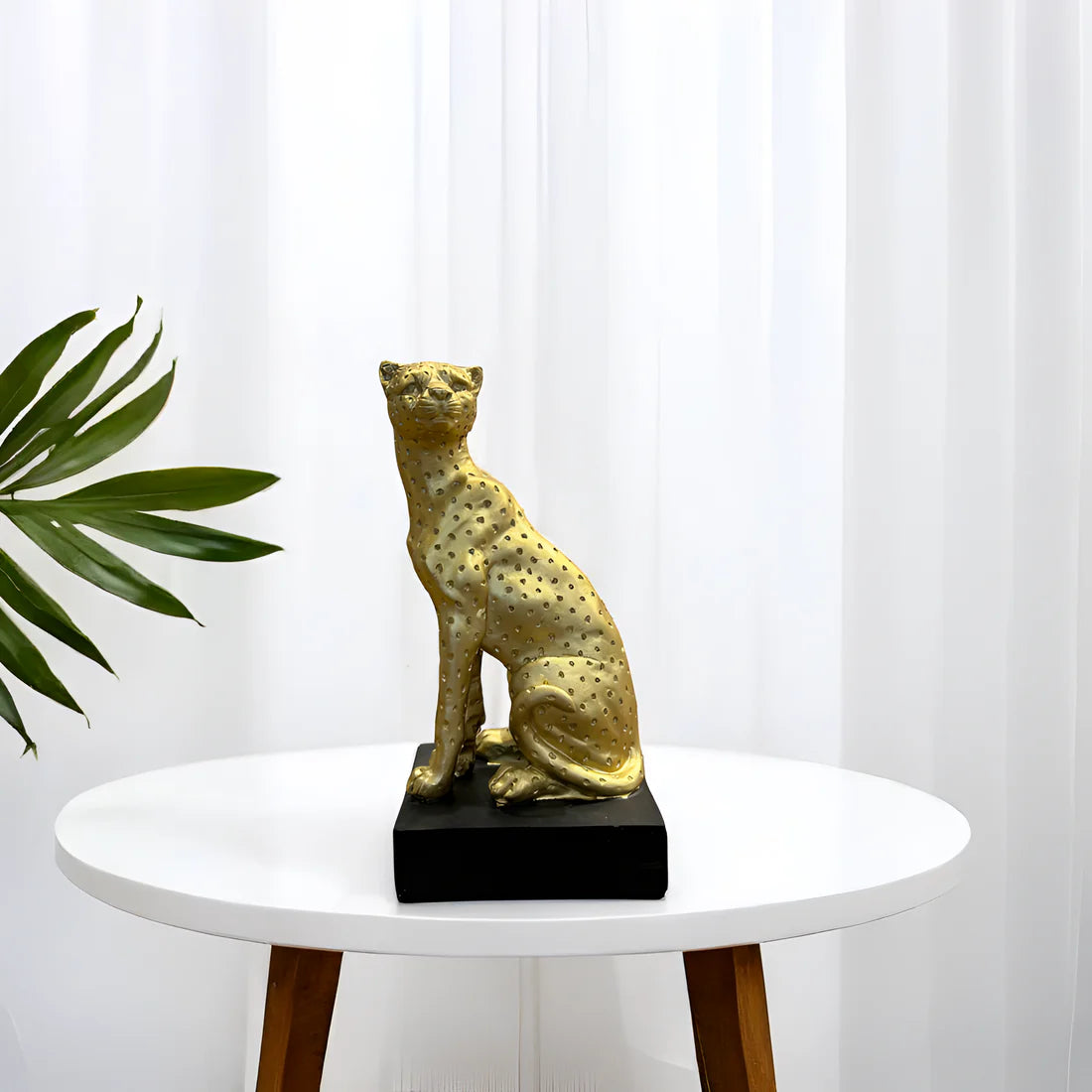Home Studio | Golden Panther Sculpture with Black Base | Modern Luxe Decor (18 cm)