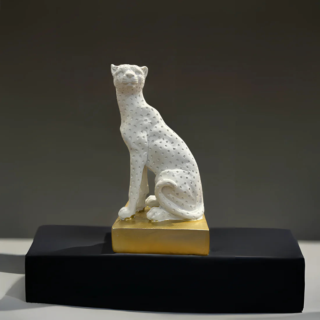 Home Studio | Golden Panther Sculpture with Black Base | Modern Luxe Decor (18 cm)